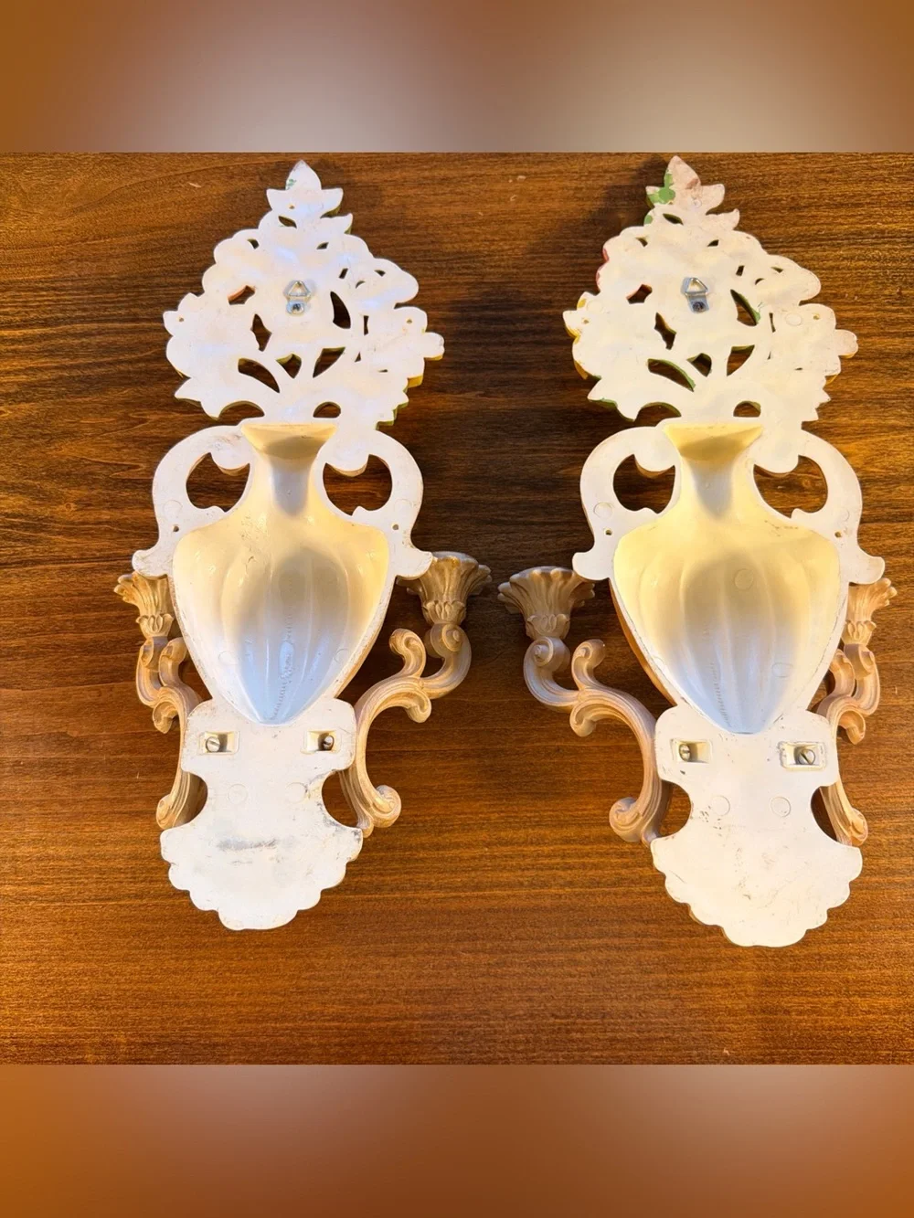 Homco Tan and Green Floral Wall Sconces Pair